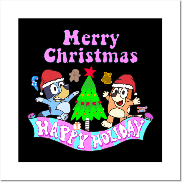 Merry Christmas and Happy Holiday // Bluey Wall Art by 80sCartoons.Club